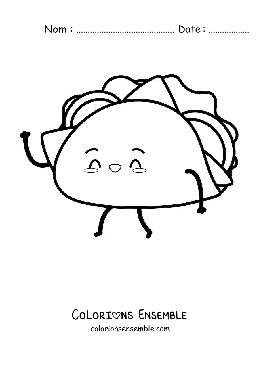 Image à colorier d'un taco animé qui marche