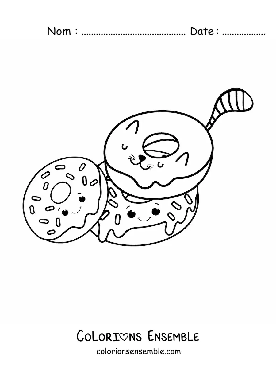 Image à colorier d'un chat donut kawaii