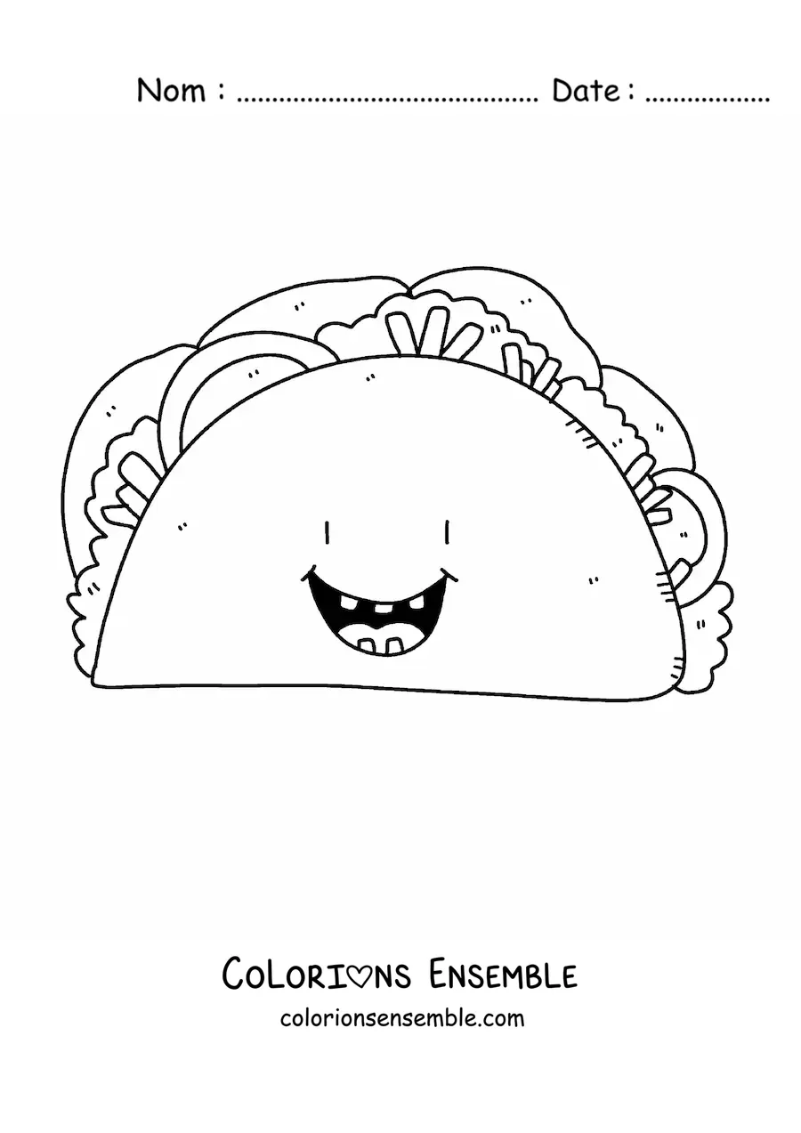 Image à colorier d'un taco animé