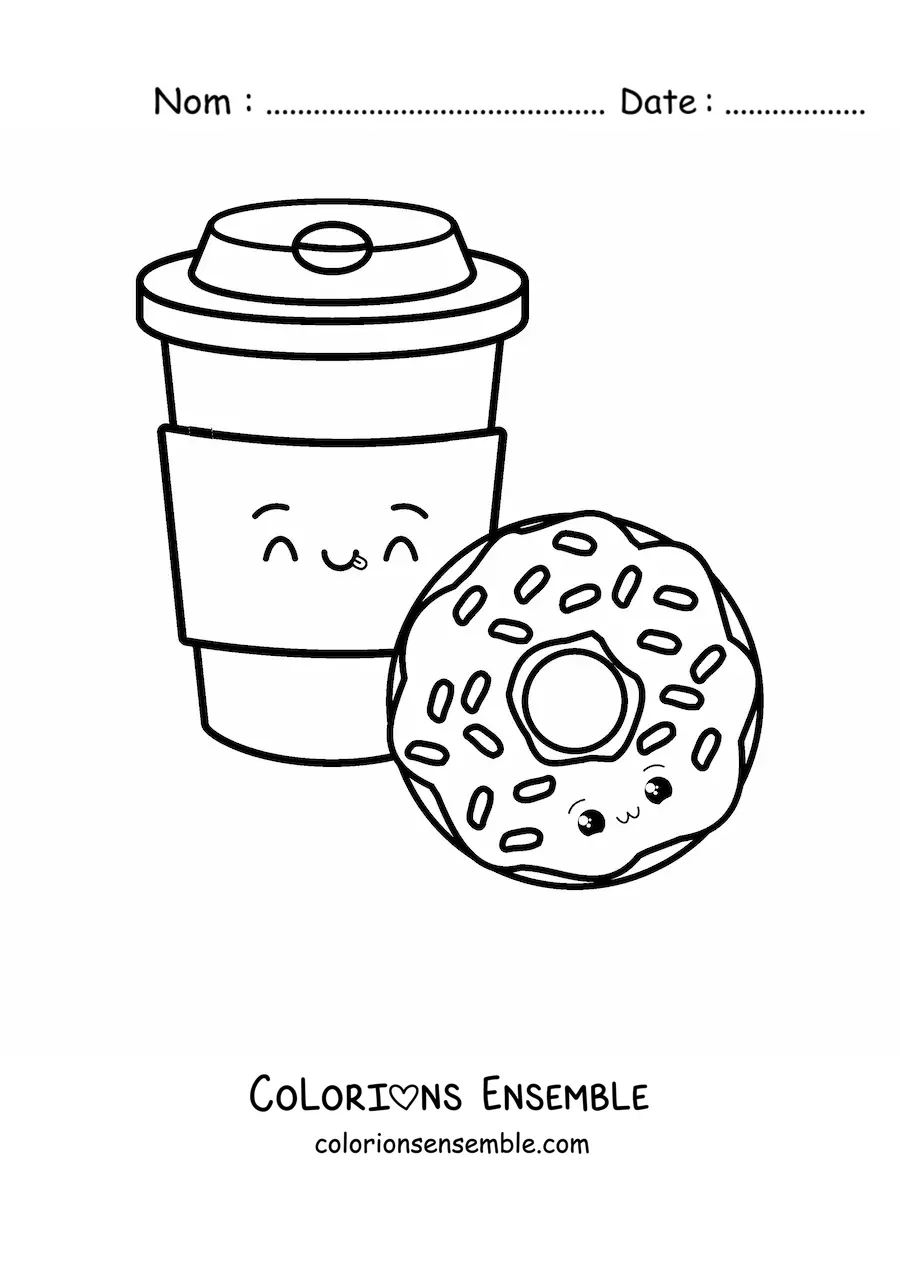 Image à colorier d'un donut et d'un café kawaii