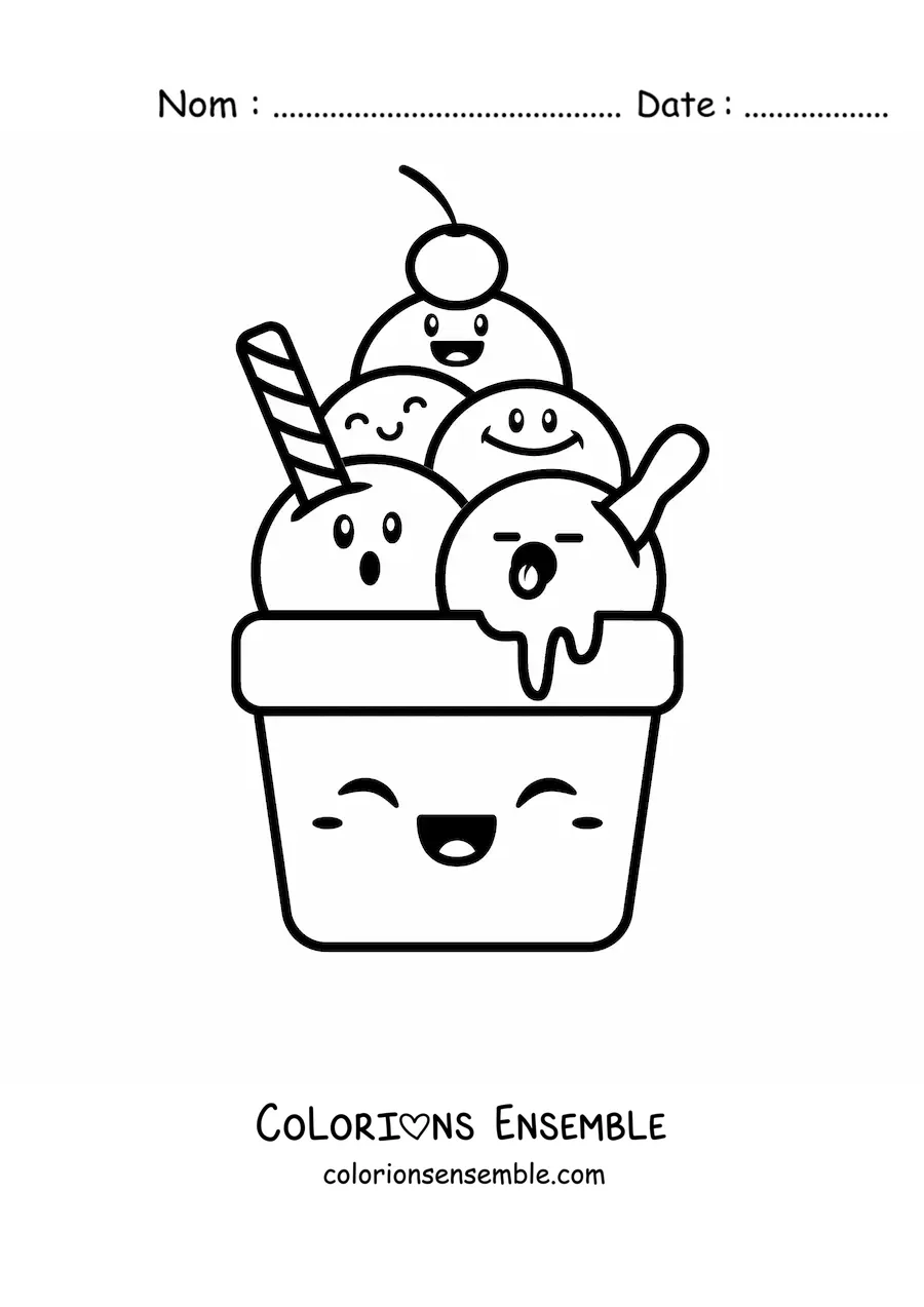 Image à colorier d'une glace rigolote kawaii