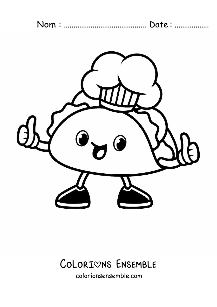 Image à colorier d'un taco chef animé avec les pouces levés