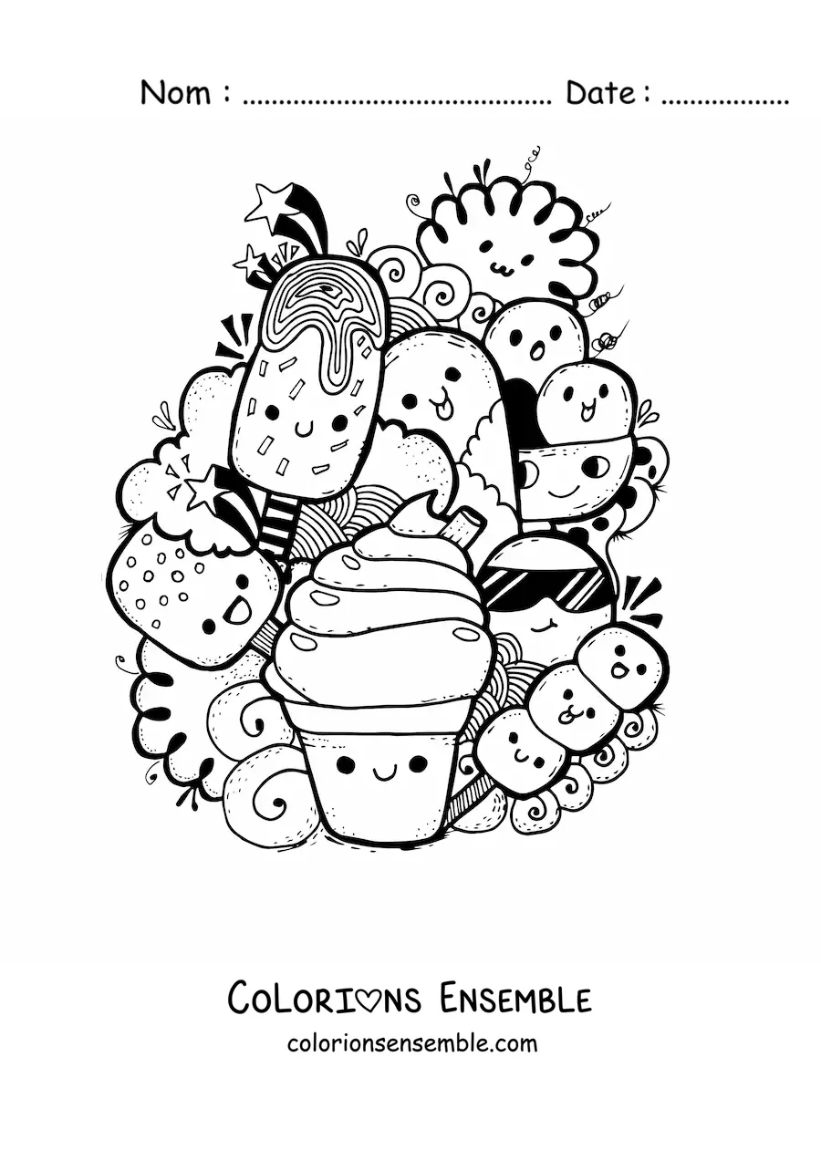 Image à colorier de glaces kawaii