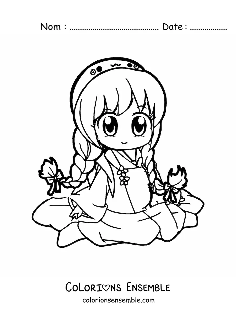 Image à colorier d'une poupée japonaise kawaii