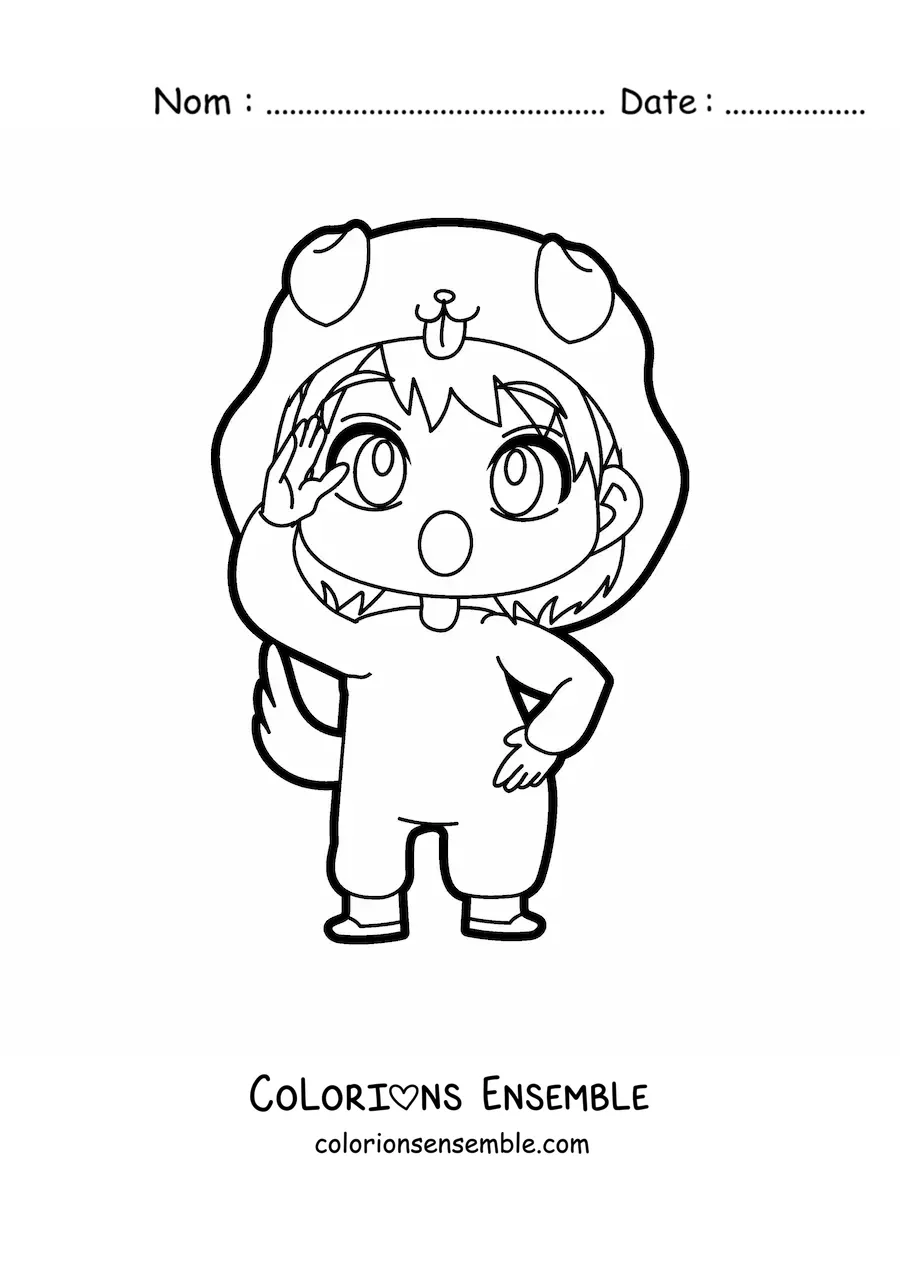 Image à colorier d'une poupée kawaii déguisée en chien