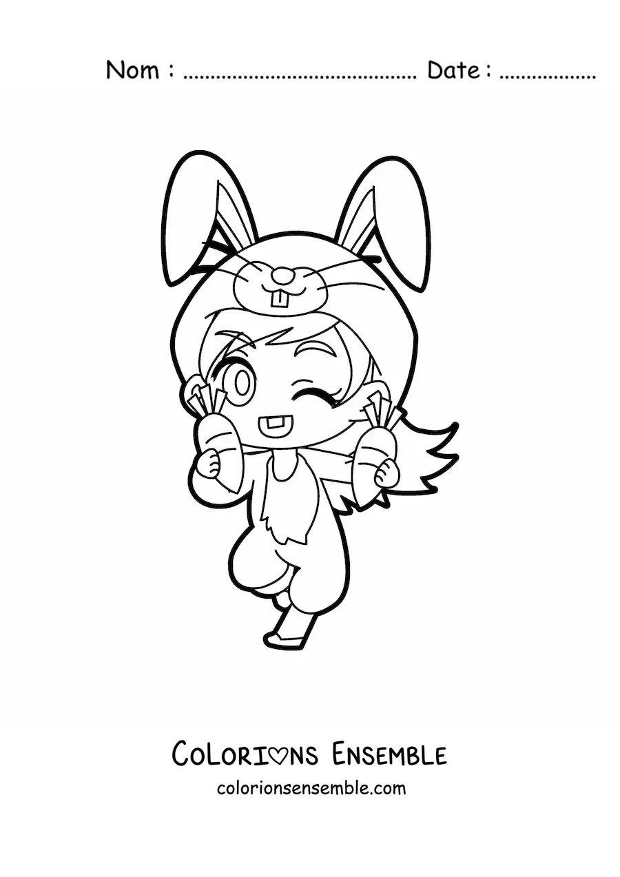 Image à colorier d'une poupée kawaii déguisée en lapin