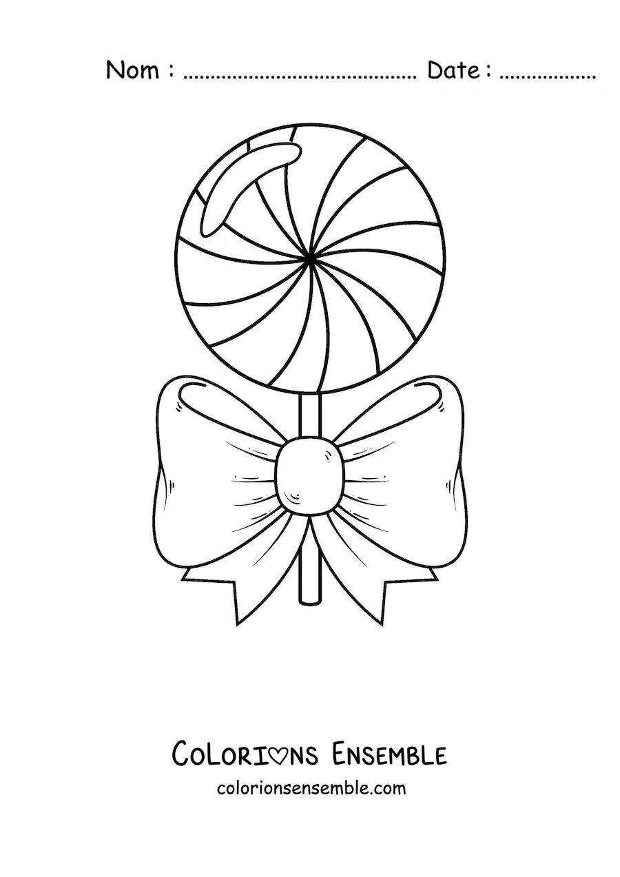 Image à colorier d'une sucette avec un grand nœud