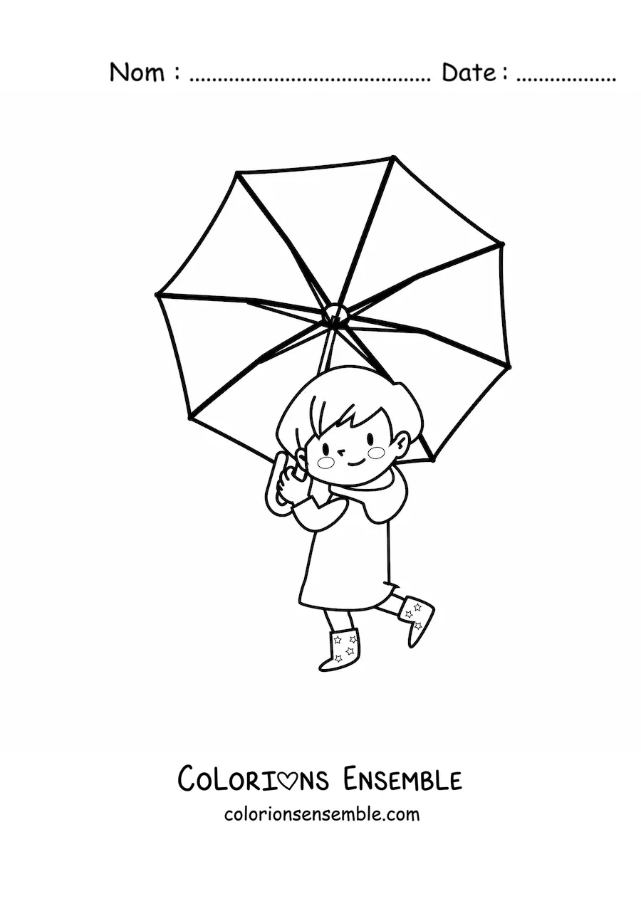 Image à colorier d'une fille kawaii avec une ombrelle