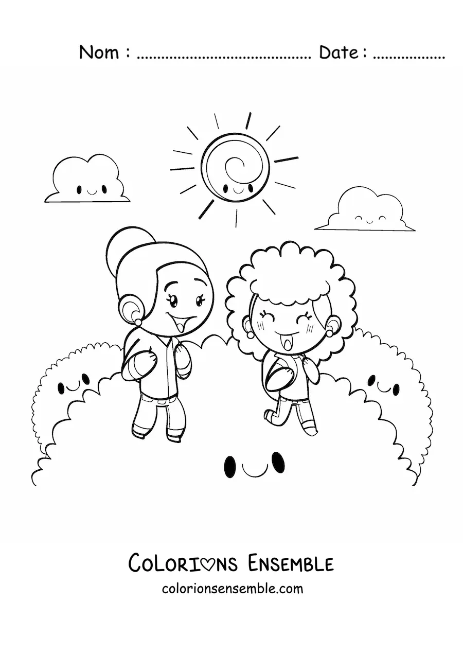 Image à colorier de filles heureuses au parc