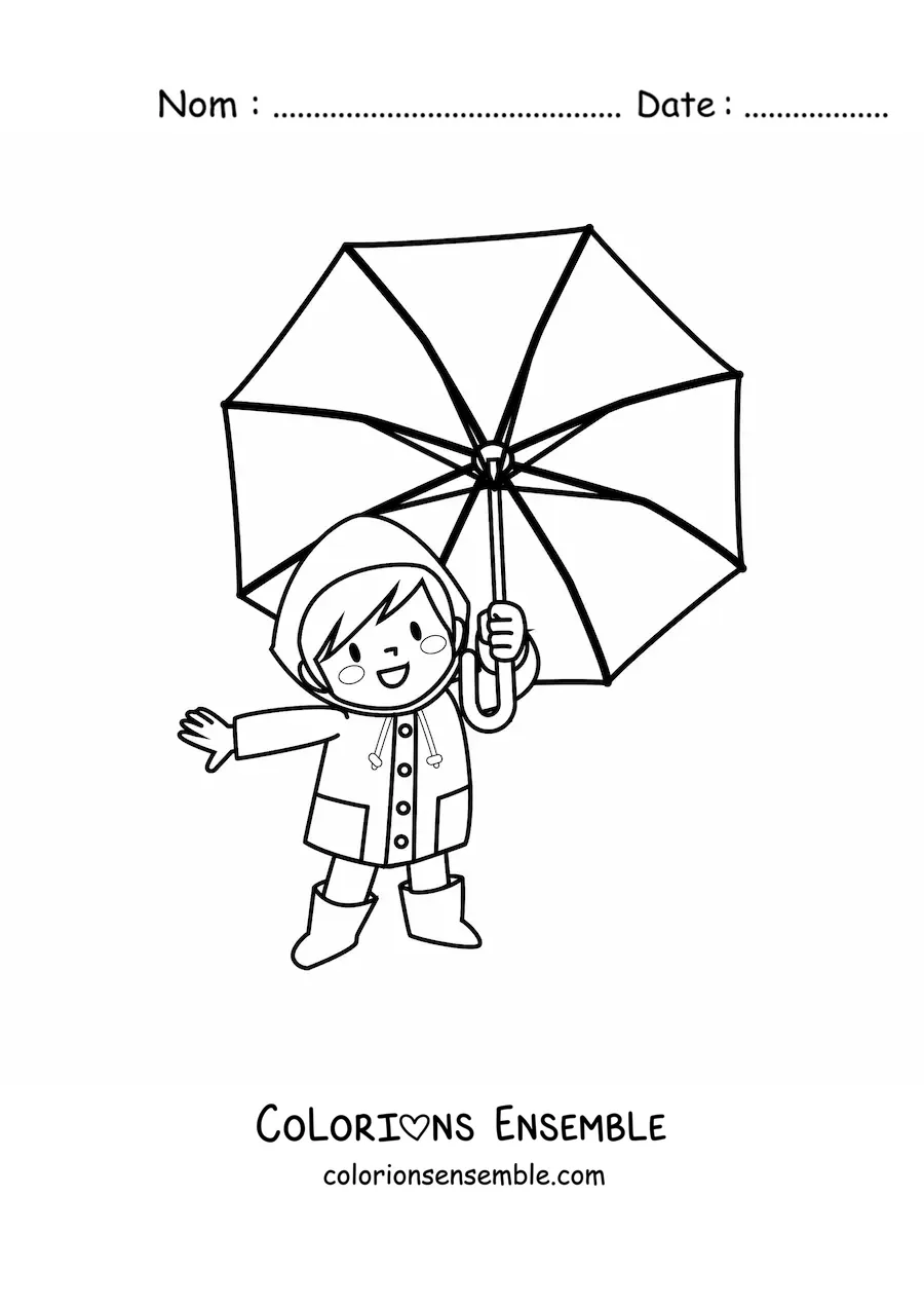 Image à colorier d'un garçon kawaii avec une ombrelle
