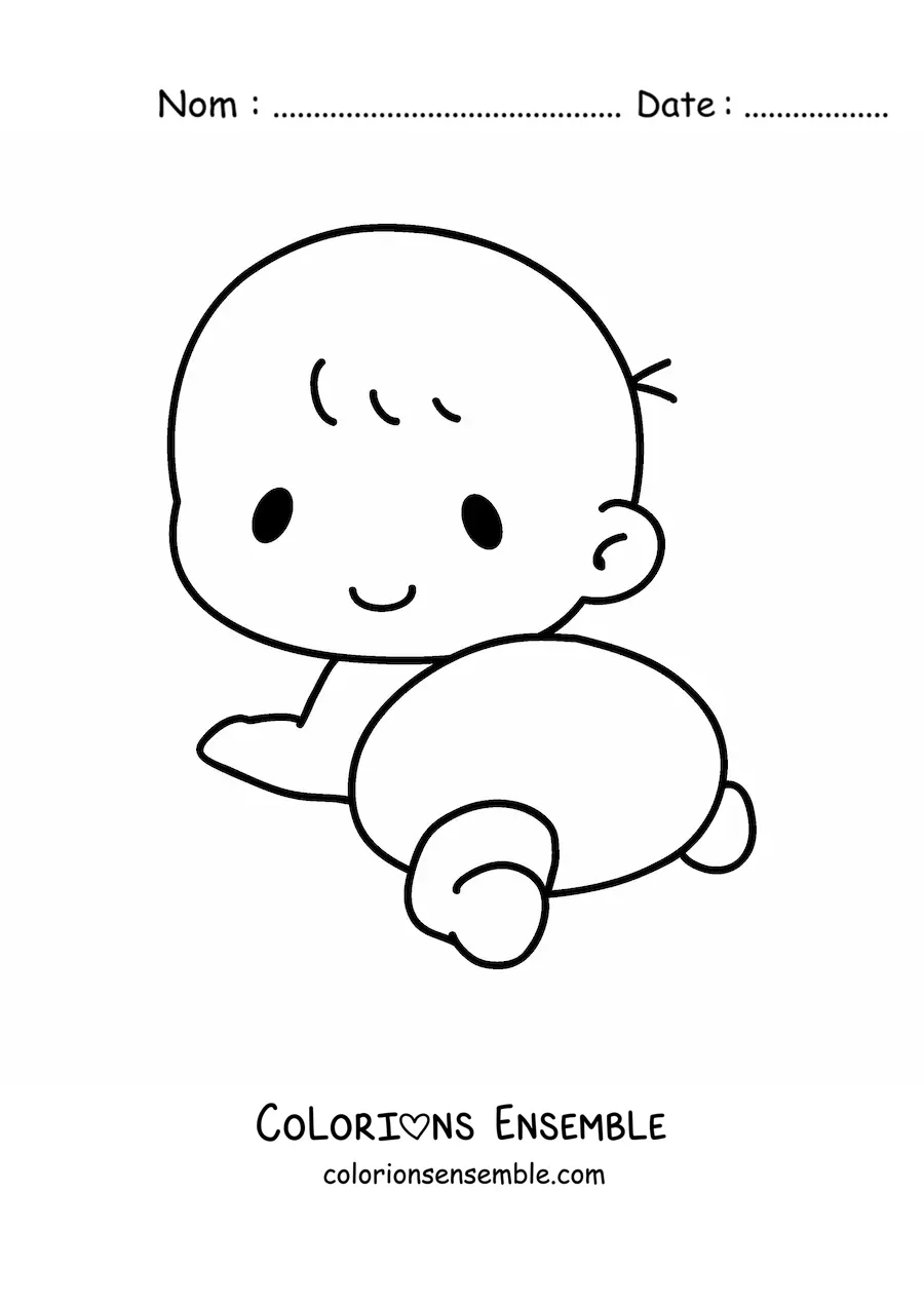 Image à colorier d'un bébé en couches qui rampe