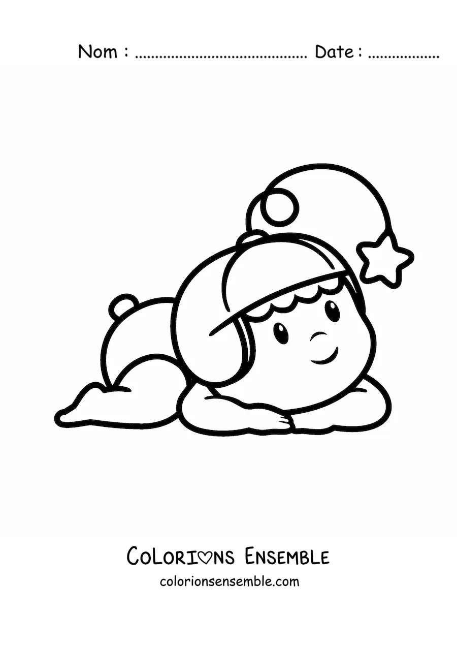 Image à colorier d'un bébé en couches avec un bonnet