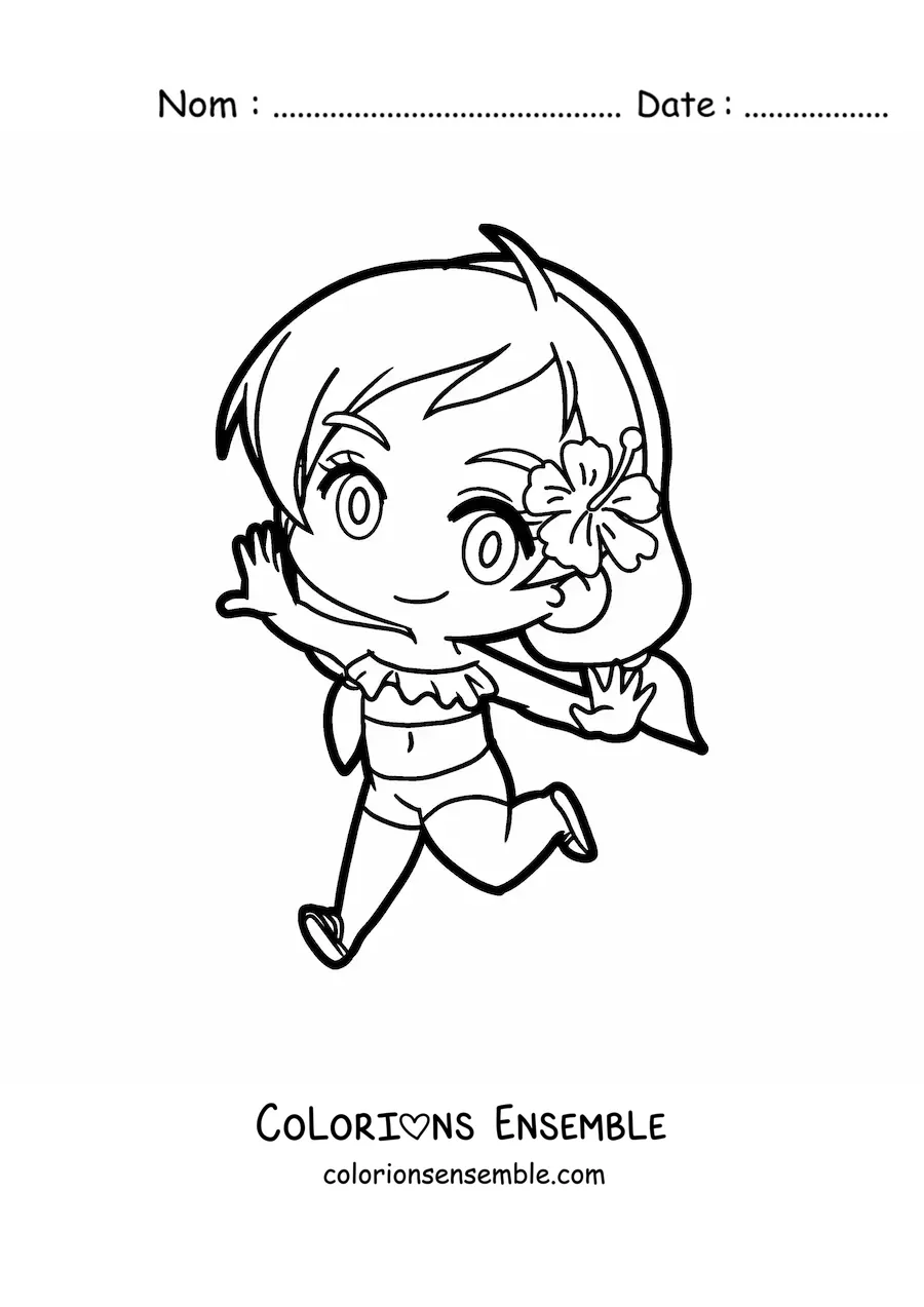 Image à colorier d'une fille kawaii en bikini