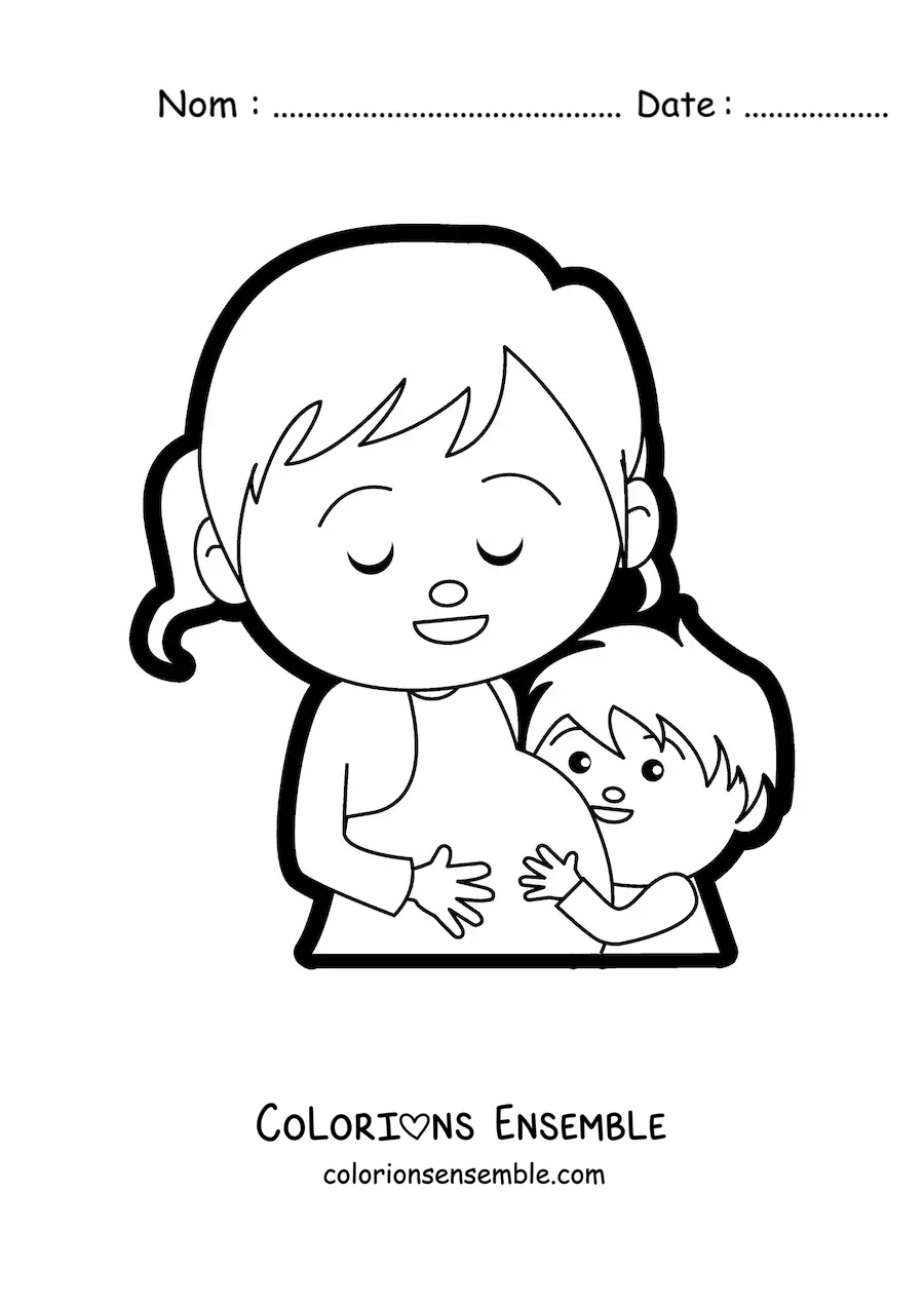 Image à colorier d'une maman enceinte avec son enfant