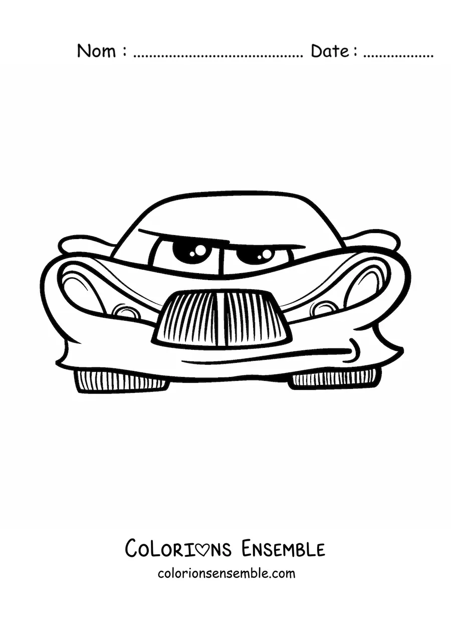 Image à colorier d'une voiture animée kawaii vue de face