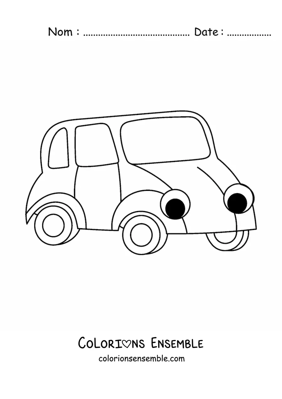 Image à colorier d'une voiture kawaii facile