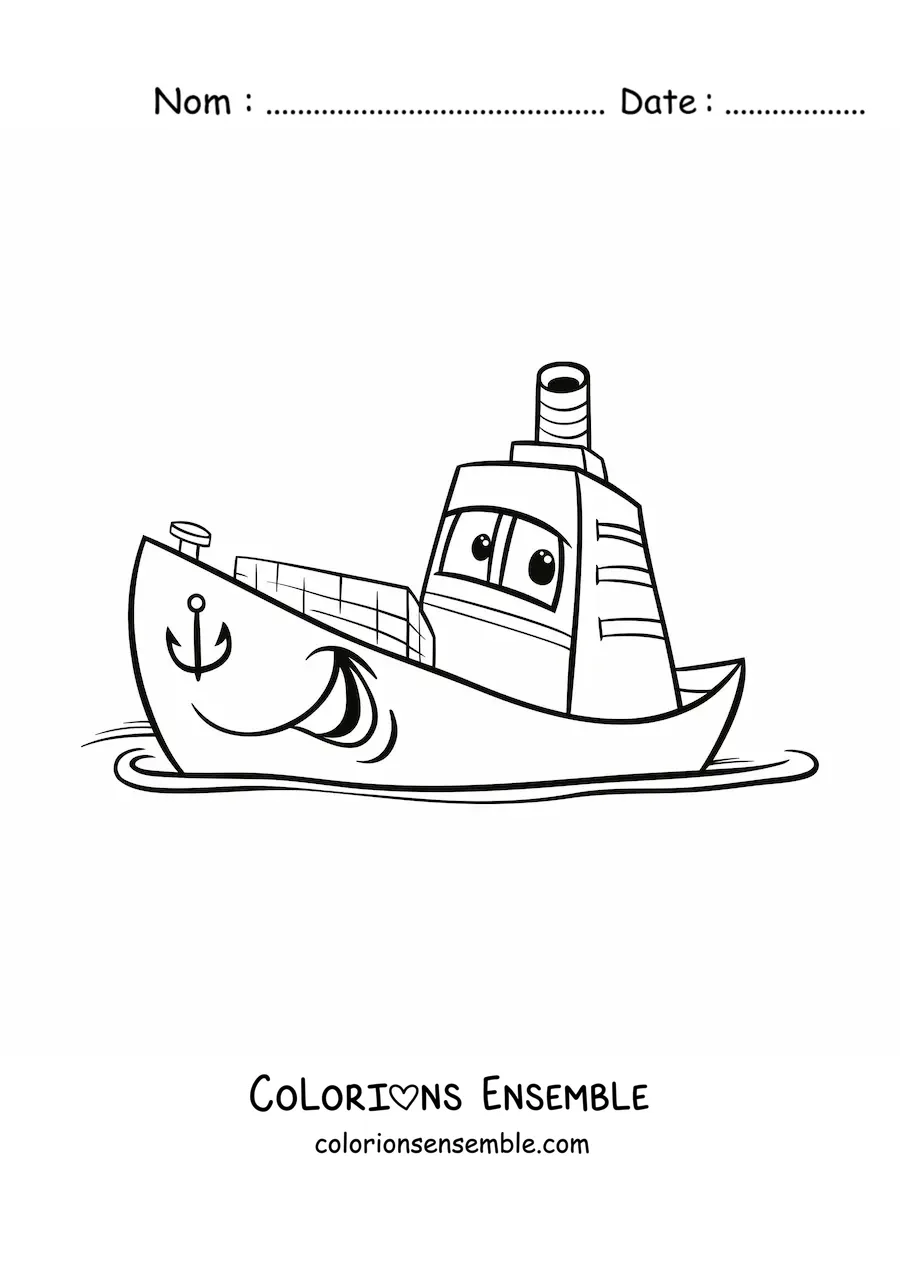 Image à colorier d'un bateau animé