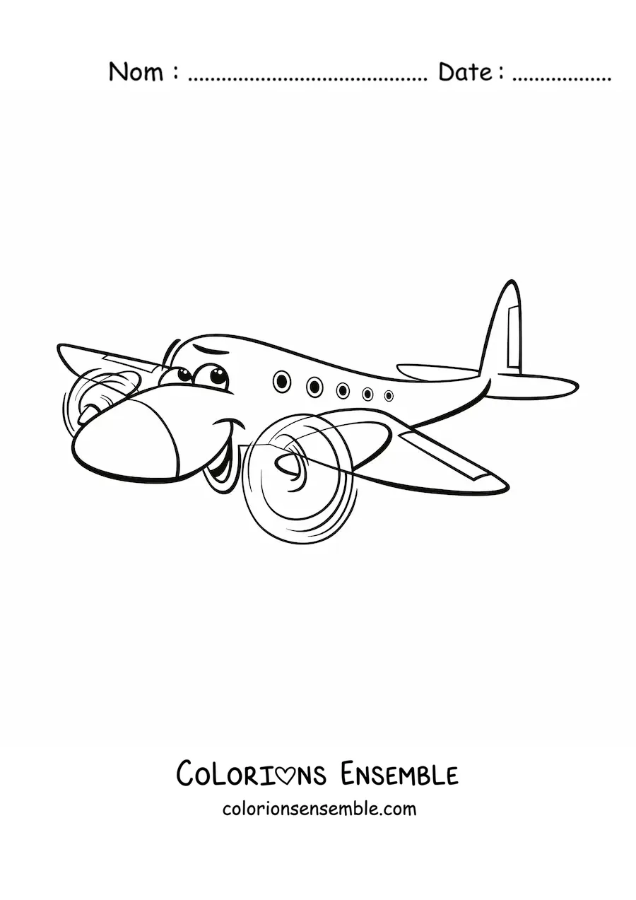 Image à colorier d'un avion animé