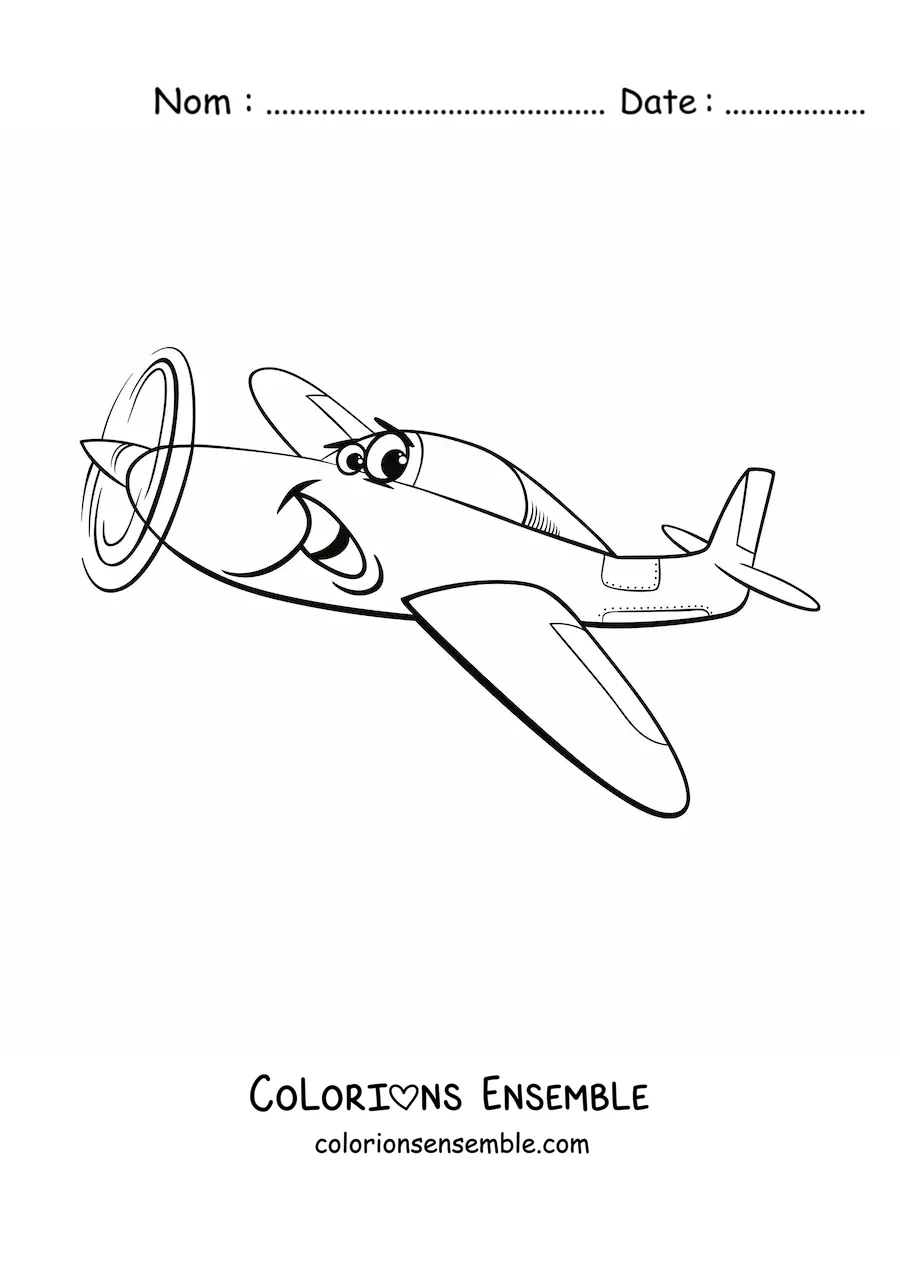 Image à colorier d'un petit avion animé