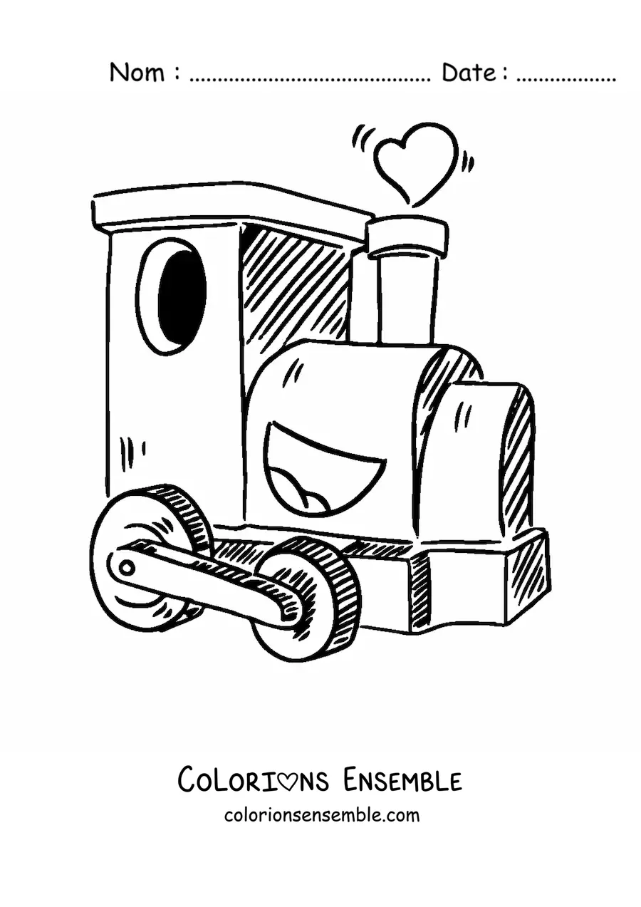Image à colorier d'un train animé kawaii