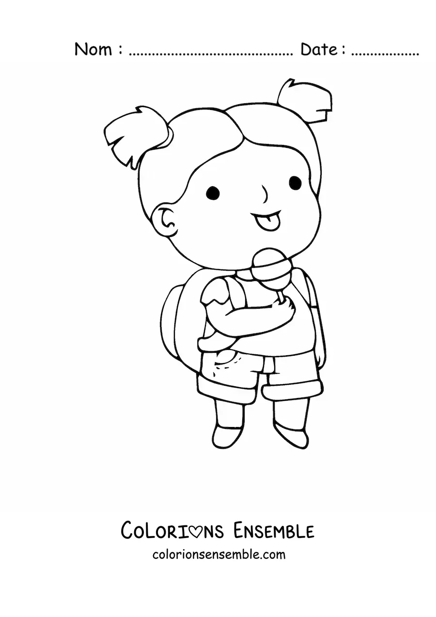 Image à colorier d'une fille qui mange une sucette