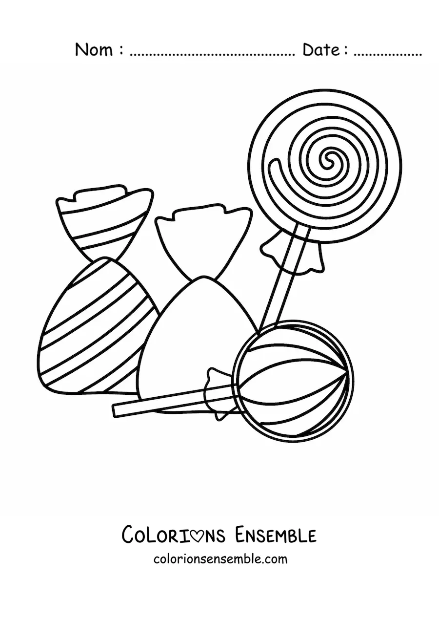 Image à colorier de sucettes et de sachets de bonbons