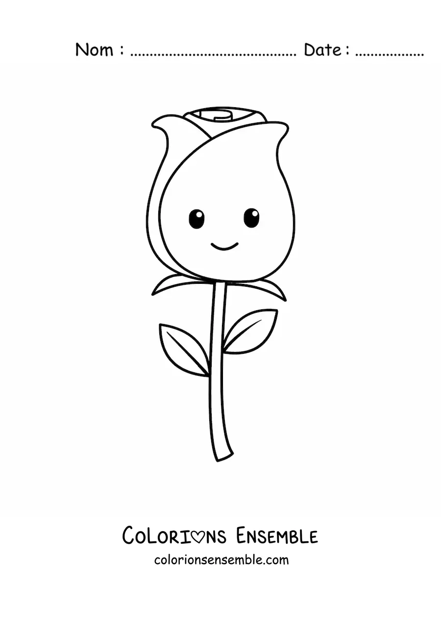 Image à colorier d'une rose kawaii facile