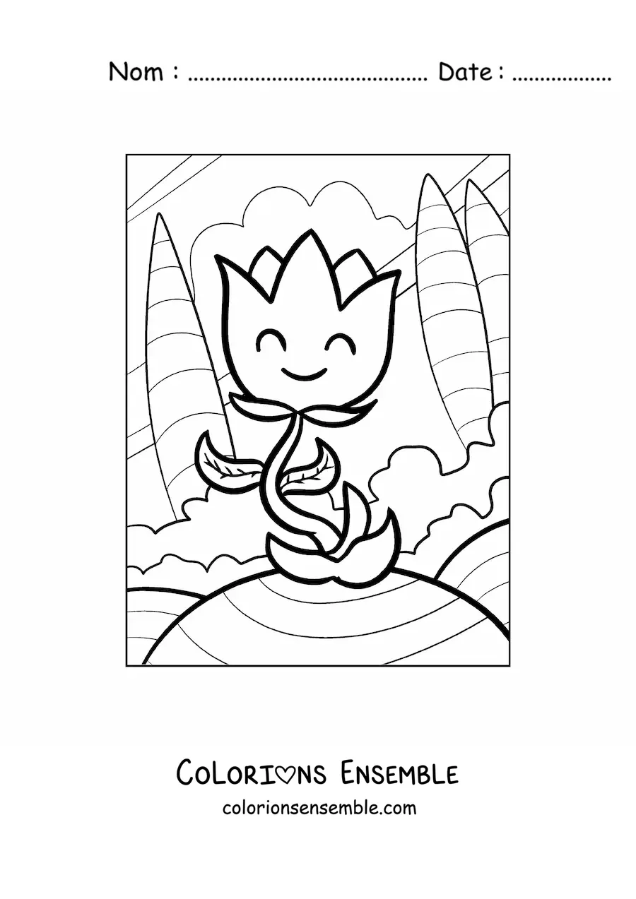 Image à colorier d'une grande tulipe animée