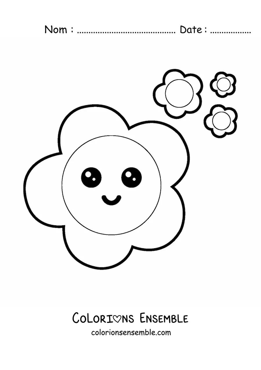 Image à colorier de grandes fleurs kawaii