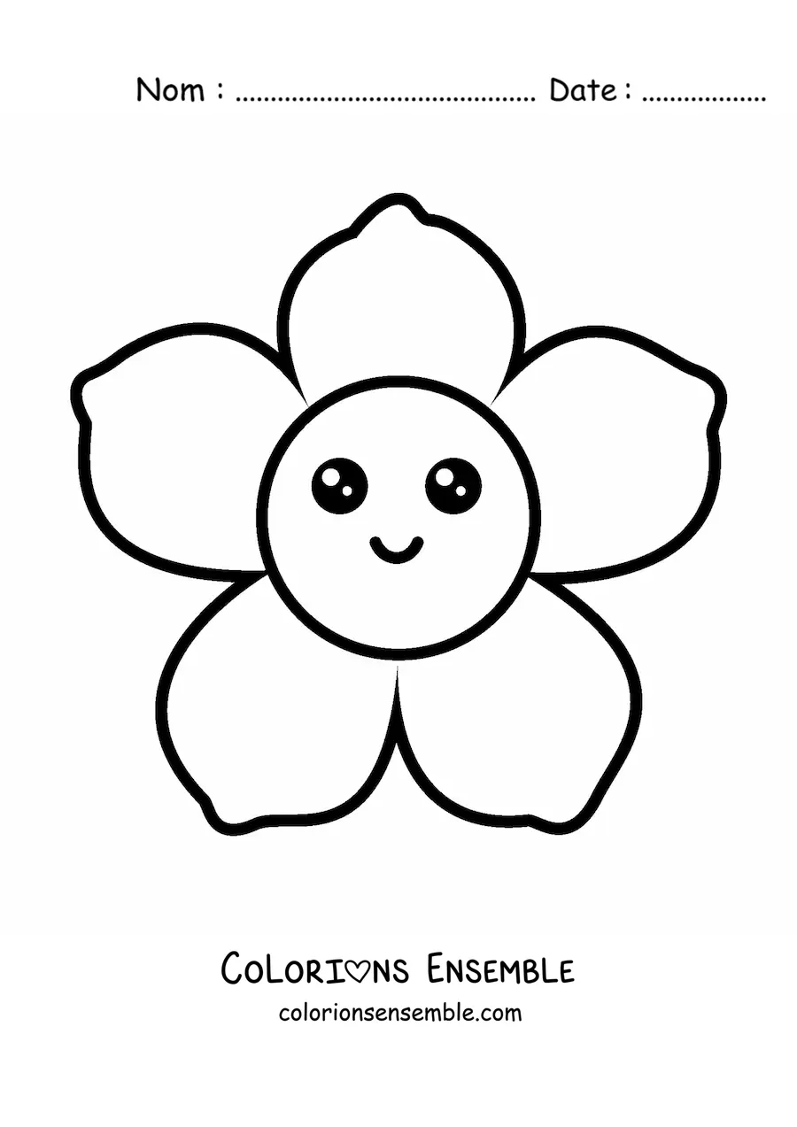 Image à colorier d'une grande fleur kawaii facile