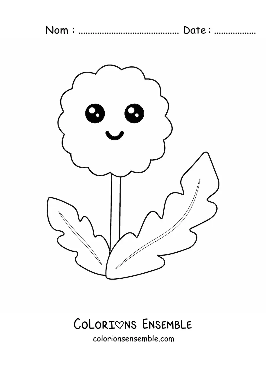 Image à colorier d'un grand pissenlit kawaii facile