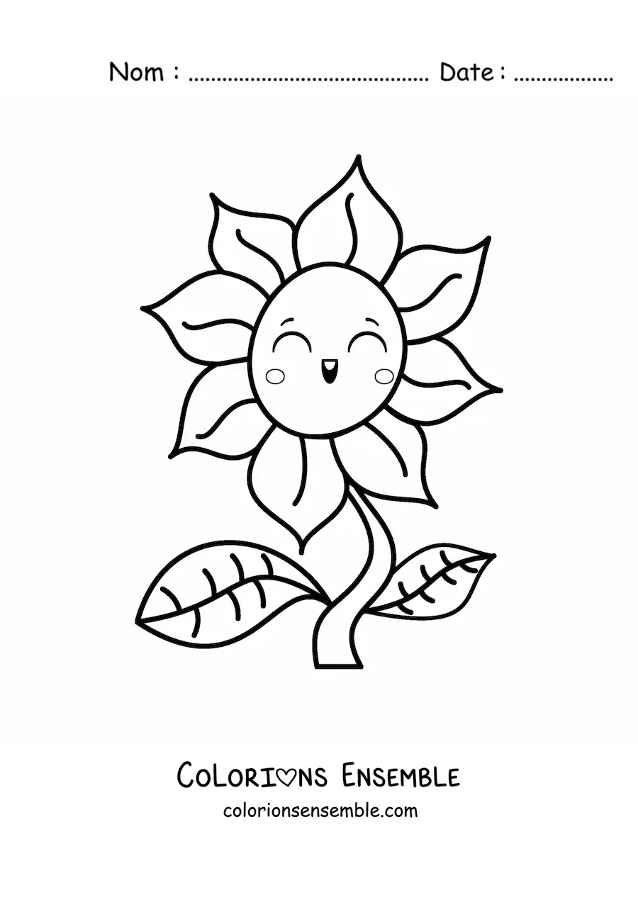 Image à colorier d'une grande et jolie fleur kawaii