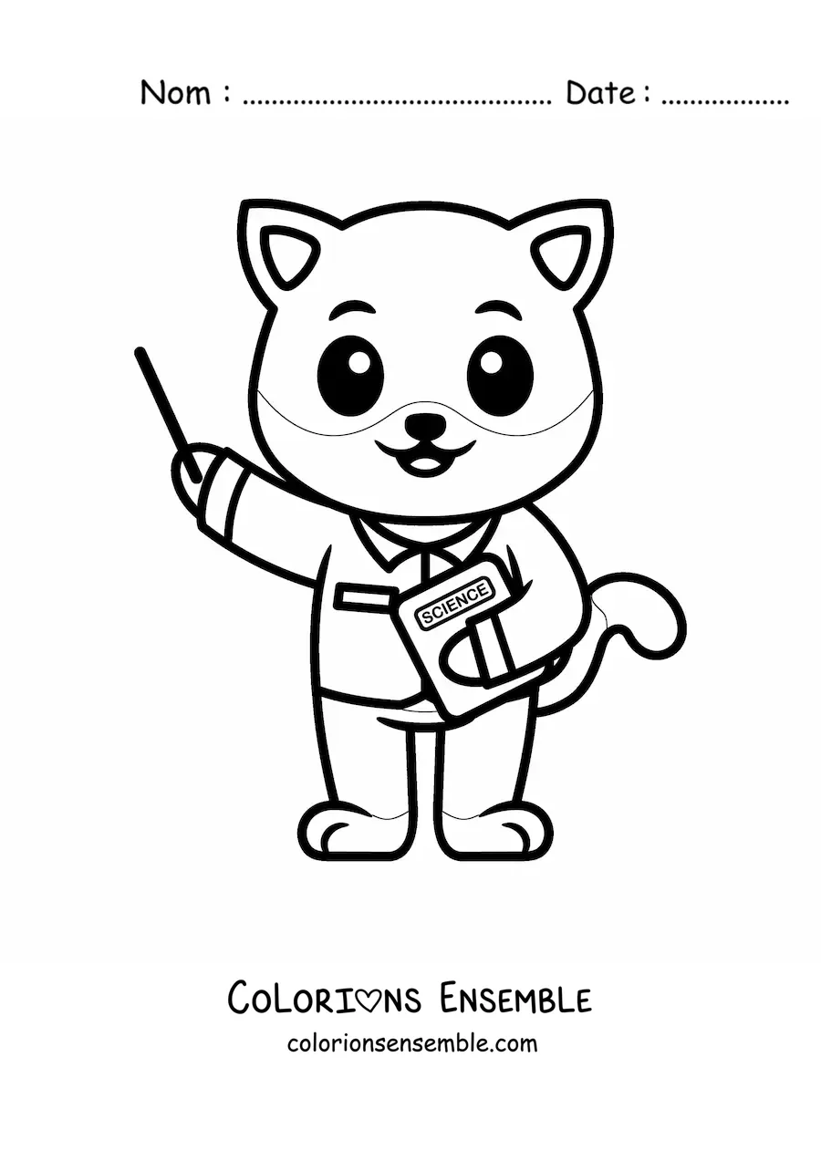 Image à colorier d'un chat scientifique kawaii