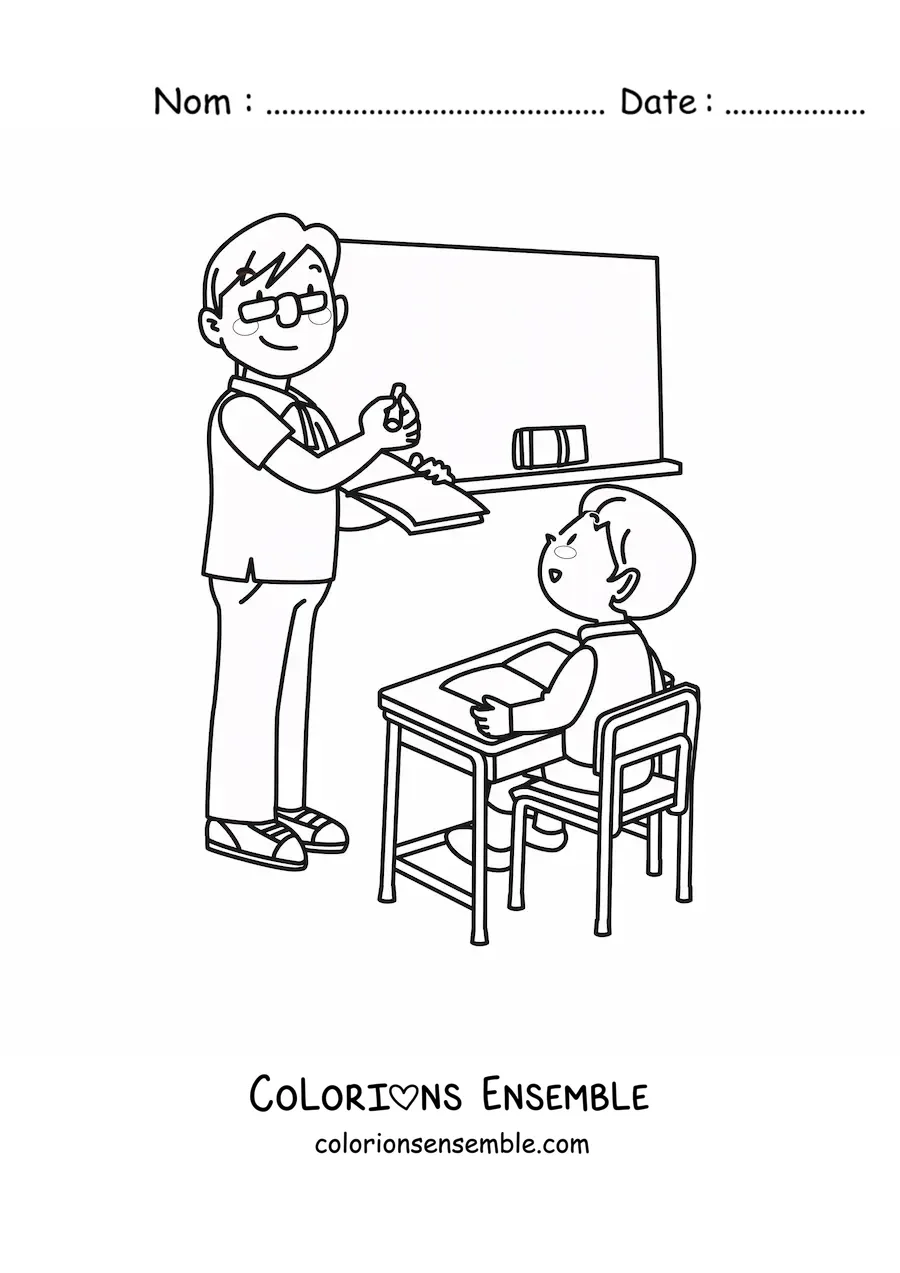 Coloriage d'un enseignant et d'un élève
