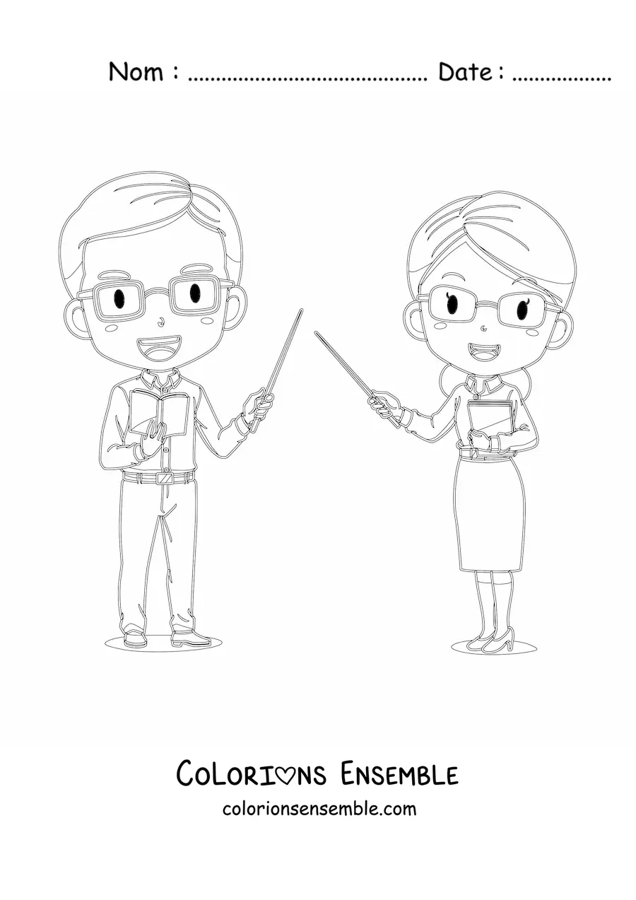Image à colorier d'un couple d'enseignants