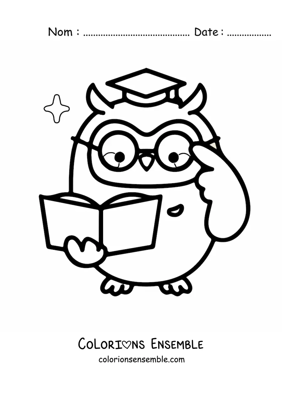 Image à colorier d'un professeur hibou de dessin animé