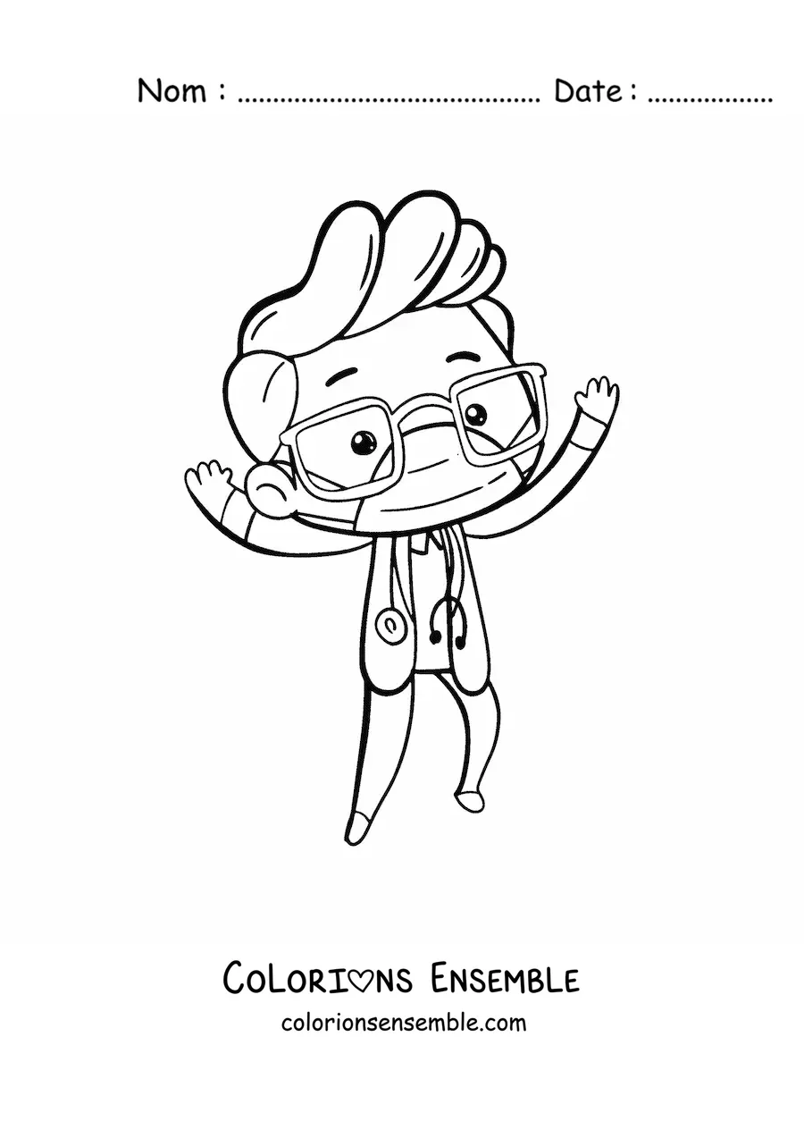 Image à colorier d'un docteur kawaii avec un stéthoscope