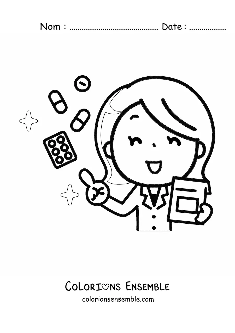 Image à colorier d'une médecin qui prescrit un traitement