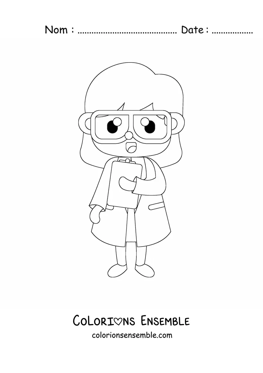 Image à colorier d'une femme scientifique kawaii