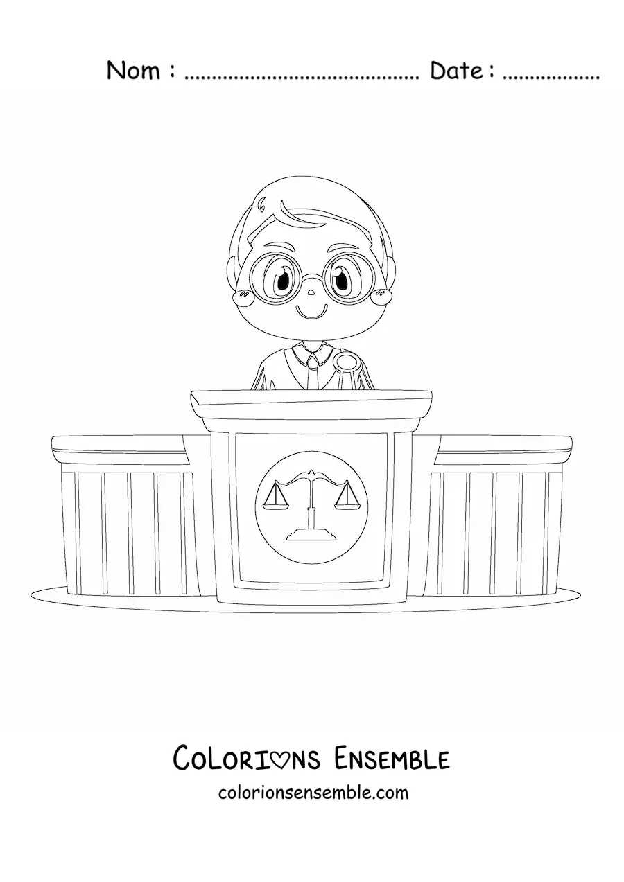 Image à colorier d'un juge kawaii