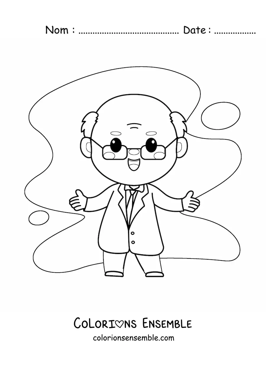 Image à colorier d'un scientifique kawaii en blouse de laboratoire