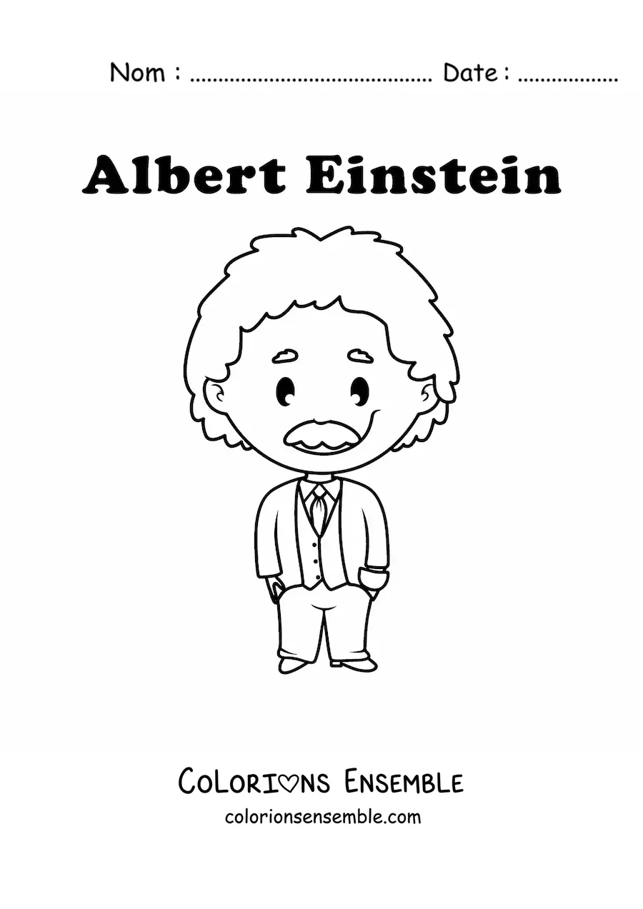 Image à colorier d'Albert Einstein en version kawaii
