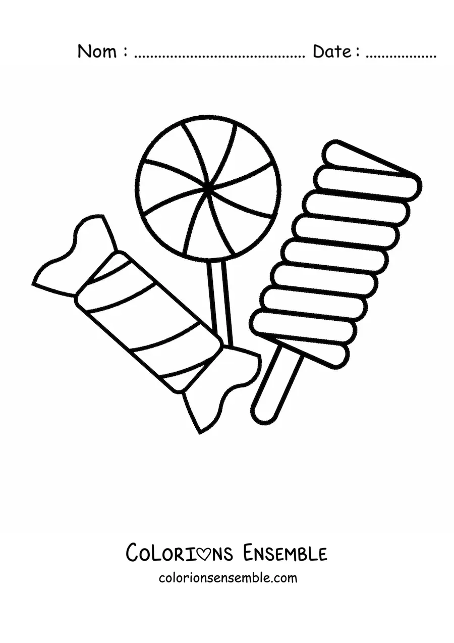 Image à colorier de sucettes et de bonbons
