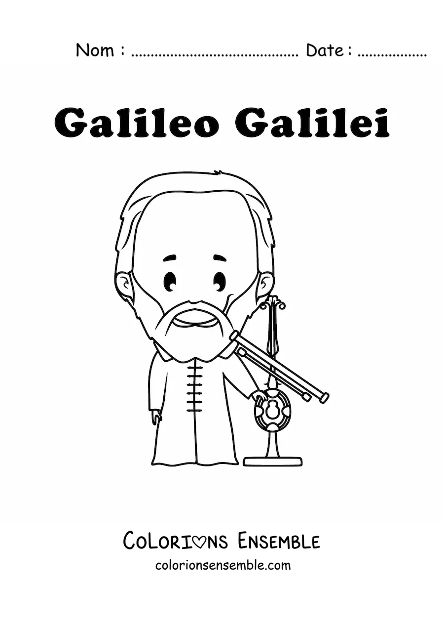 Image à colorier de Galilée en version kawaii