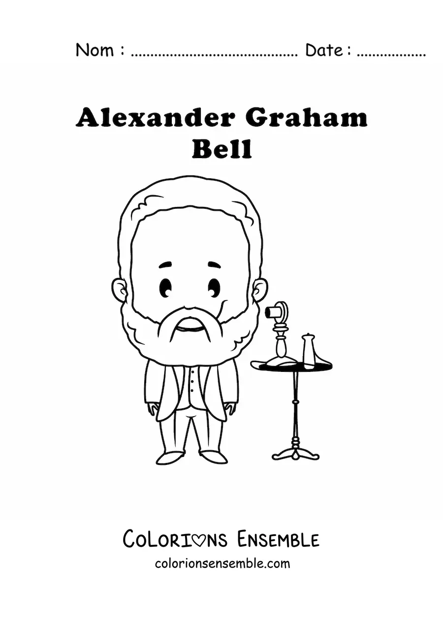 Image à colorier d'Alexander Graham Bell en version kawaii