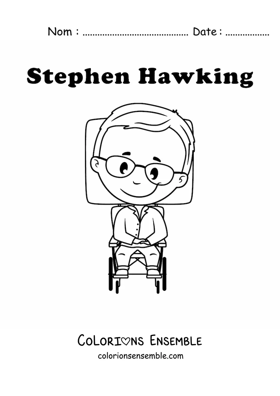 Image à colorier de Stephen Hawking en version kawaii