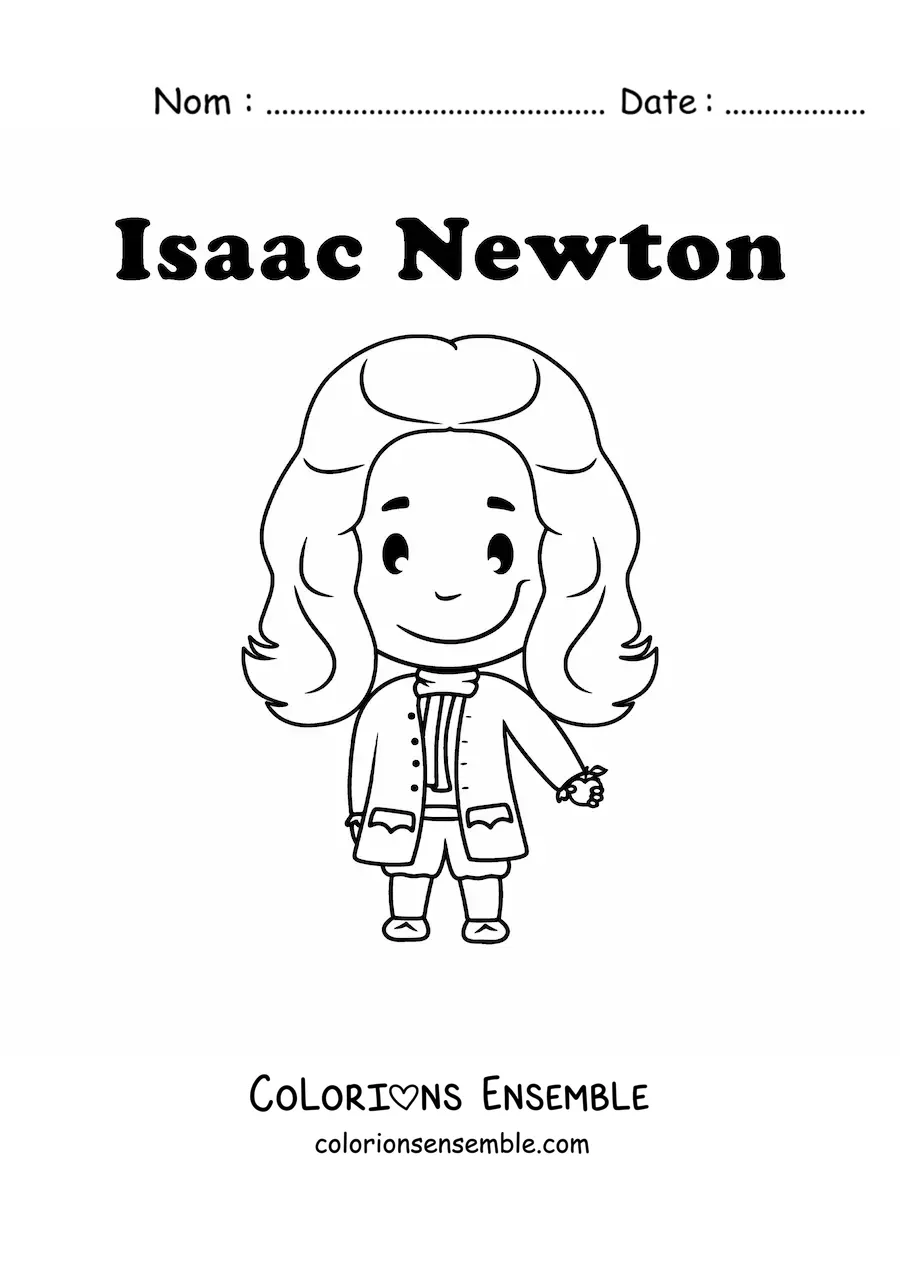 Image à colorier d'Isaac Newton en version kawaii