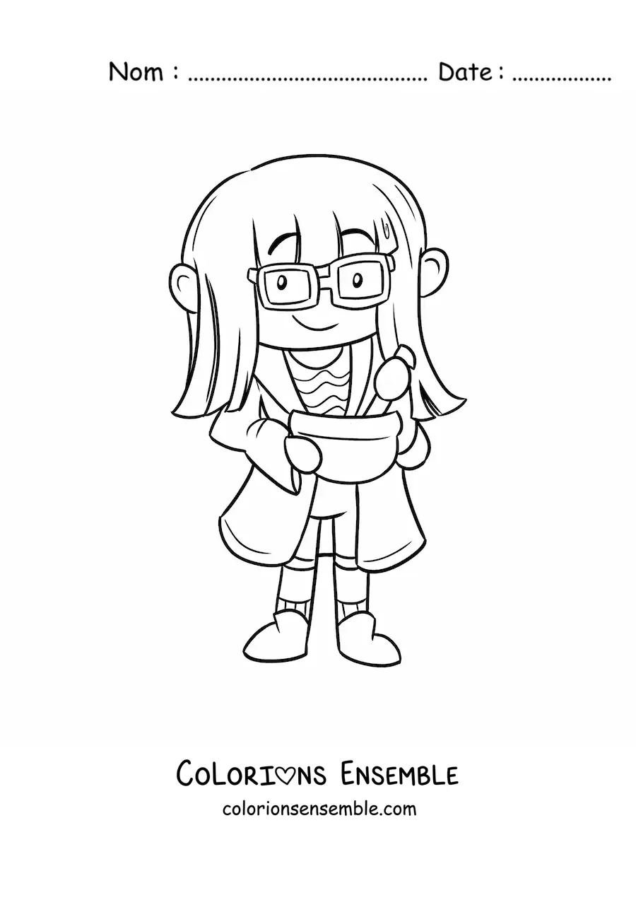 Coloriage d'une scientifique kawaii qui prépare une solution