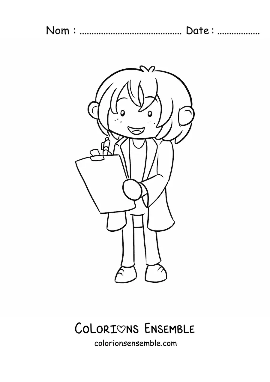 Coloriage d'un scientifique kawaii qui prend des notes