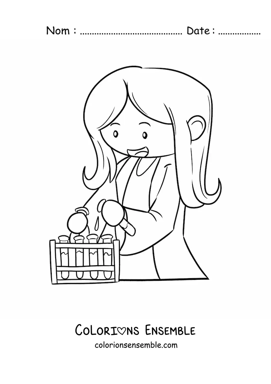 Coloriage d'une femme scientifique kawaii en dessin animé